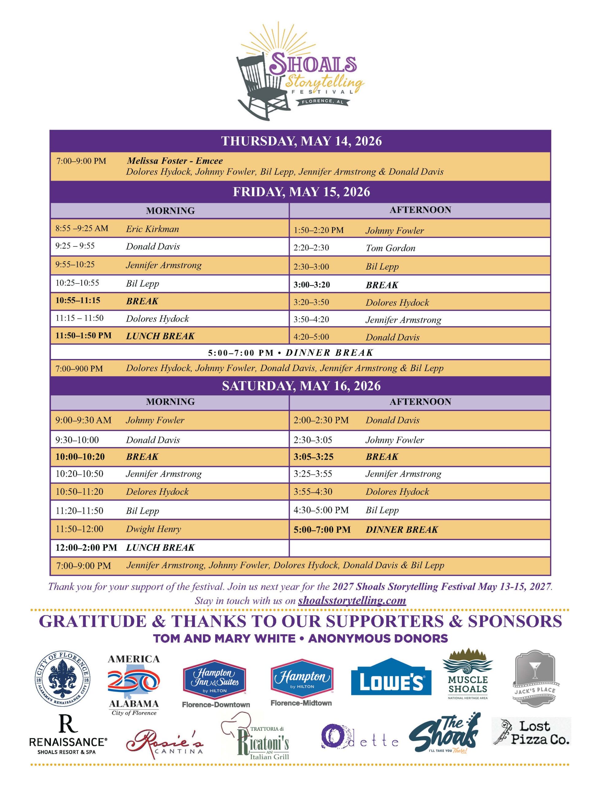 Shoals Storytelling Festival Schedule